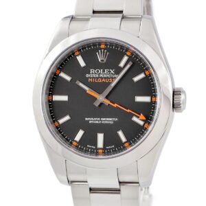 ロレックス ROLEX オイスターパーペチュアル ミルガウス 116400 V番 ルーレット刻印 オレンジ イナズマ針 メンズ 腕時計自動巻き ブラック 【中古】中古美品