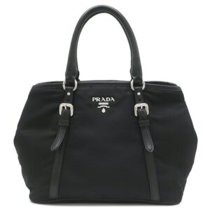 プラダ PRADA 2WAYバッグ メタルロゴ トート ナイロン レザー NERO シルバー金具 ショルダー 黒 【中古】中古美品