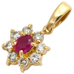 ペンダントトップ ルビー ダイヤモンド レッド×イエローゴールド 赤 オーバルミックスカット チャーム ネックレストップ 18K 750YG 【中古】中古品
