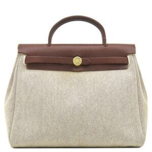エルメス HERMES 2WAYバッグ エールバッグPM 31 トワルアッシュ トワルミリタリー ヴァッシュハンター ナチュラル×ブラウン シルバー金具 茶 □E刻印 【保存袋】 【中古】