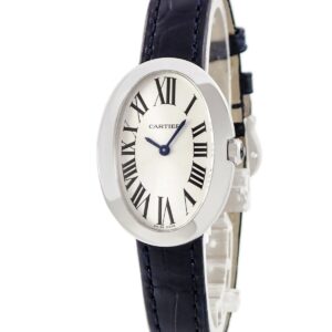 カルティエ Cartier ベニュワール SM W8000003 K18WG無垢 ローマン オーバル 青針 シルバー サンレイ レディース 腕時計クオーツ シルバー 【中古】中古美品