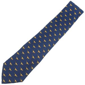エルメス HERMES ネクタイ アニマル柄 8cm シルク ネイビー×イエロー 紺 黄色 カンガルー 【中古】
