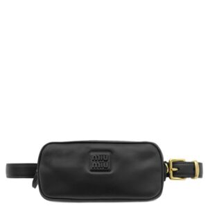 ミュウミュウ MIU MIU ウエストバッグ ロゴ ウエストポーチ レザー ブラック ゴールド金具 黒 ベルトバッグ DNP104 【保存袋】 【中古】新品同様品