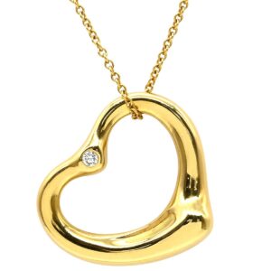ティファニー Tiffany & Co ネックレス オープンハート 2Pダイヤモンド イエローゴールド T＆Co. 18K 750 YG エルサペレッティ 【中古】