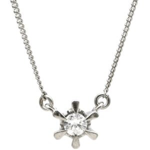 ネックレス ダイヤ ペンダント プラチナシルバー プラチナム 1P 1石 1粒 フラワーモチーフ 花 【中古】中古美品