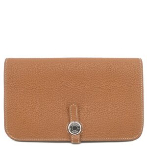 エルメス HERMES 長財布 ドゴンデュオ ドゴンGM トゴ ゴールド シルバー金具 茶 二つ折り財布 D 【箱】 【中古】