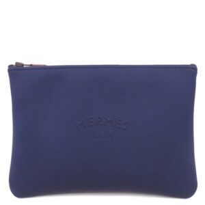 エルメス HERMES ポーチ トゥルースフラット ネオバン MM ナイロン ポリアミド エラスタン ブルーマリン マットブラック金具 紺 ウエットスーツ風 ボンディング 【中古】新品同様品