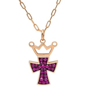 ガガミラノ GAGA MILANO ネックレス クラウンクロス レッド×ピンクゴールド 十字架 CROSS 赤 ルビー 【中古】中古品