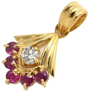 ペンダントトップ ルビー 0.50ct ダイヤモンド イエローゴールド リボン 赤 レッド ミックスカット チャーム ネックレストップ 18K 18金 750YG 【中古】