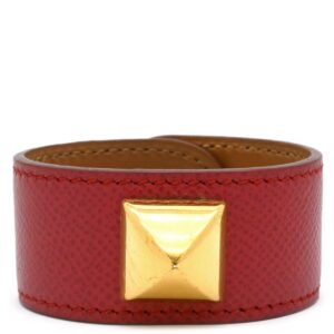 エルメス HERMES ブレスレット メドール ヴォーエプソン GP レッド ゴールド金具 レザーブレス スタッズ 【箱】 【中古】中古美品