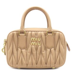 ミュウミュウ MIU MIU 2WAYバッグ アルカディ マテラッセ レザー バッグ スモール レザー サンドベージュ ゴールド金具 ミラーケース欠品 【中古】中古美品
