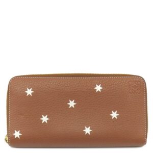ロエベ LOEWE 長財布 スターモチーフ ロング ウォレット グレインカーフレザー ブラウン ゴールド金具 ラウンドファスナー 199N41CF13 【箱】 【中古】中古美品