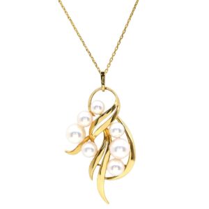 ミキモト MIKIMOTO ネックレス リーフモチーフ パール パールホワイト×イエローゴールド MIKIMOTO 真珠 7P 7粒 Au750 18K 18金 葉 植物 ウェーブ 【中古】中古美品
