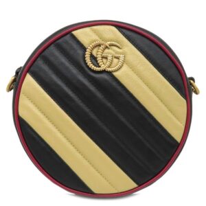 グッチ GUCCI ショルダーバッグ GGマーモント ラウンドショルダー レザー ブラック×ベージュ×レッド ゴールド金具 黒 赤 チェーン 550154 【中古】新品同様品